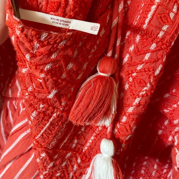 Red/Orange Striped Boho Smocked Tunic Free People XL - Picture 5 of 5